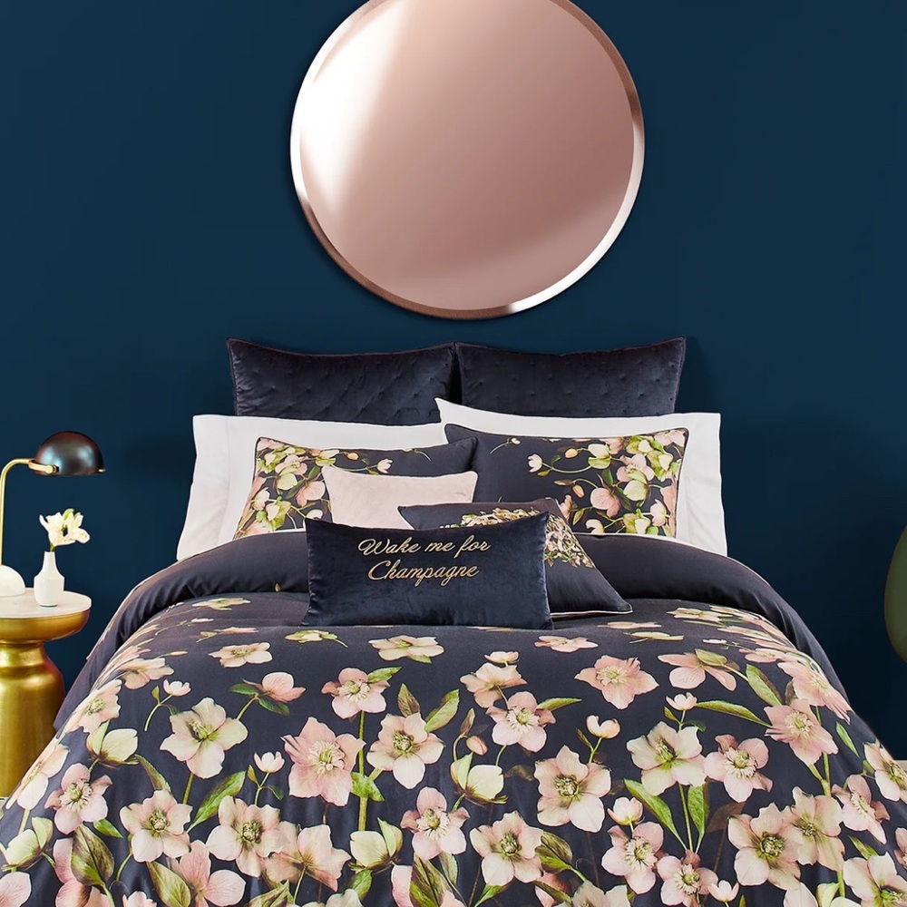 Ted Baker London Wake me up for Champagne 🍾  Navy Velvet Pillow Gold Embroidery - Picture 2 of 6